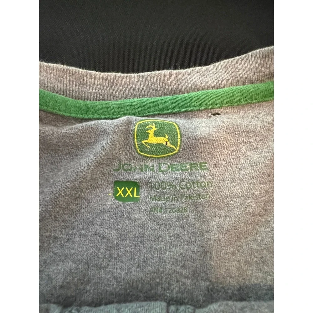 John Deere Mens XXL Gray Long Sleeve Henley Shirt Cotton Workwear Logo 4166